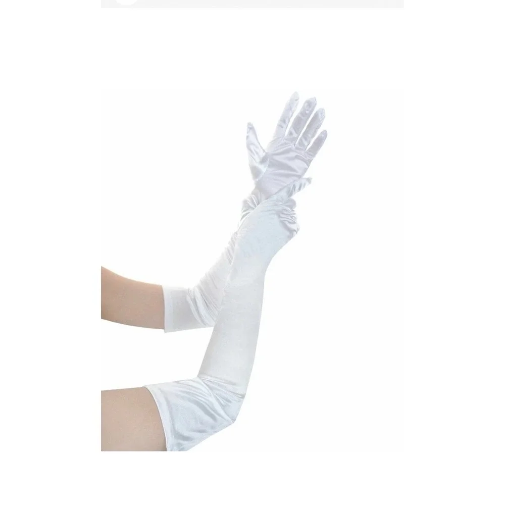 Retro White Satiny Stretch Opera Length Long over Elbow Gloves‎ 19